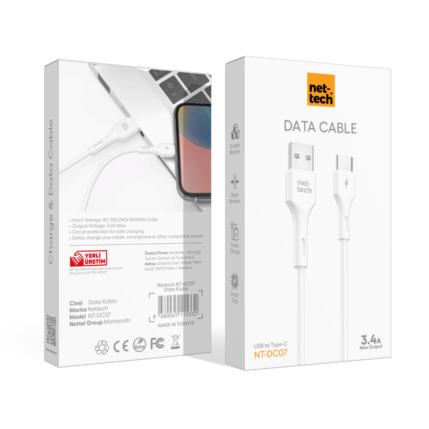 3.4A Plastik 100 Cm Type-C Şarj ve Data Kablosu